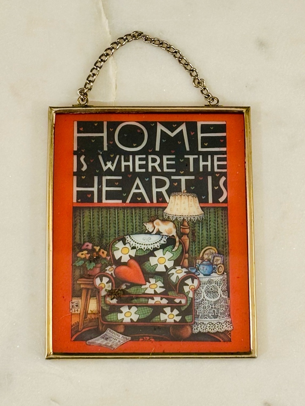 Mary Engelbreit Home Is Where the Heart Vintage Enesco Brass frame Sun Catcher